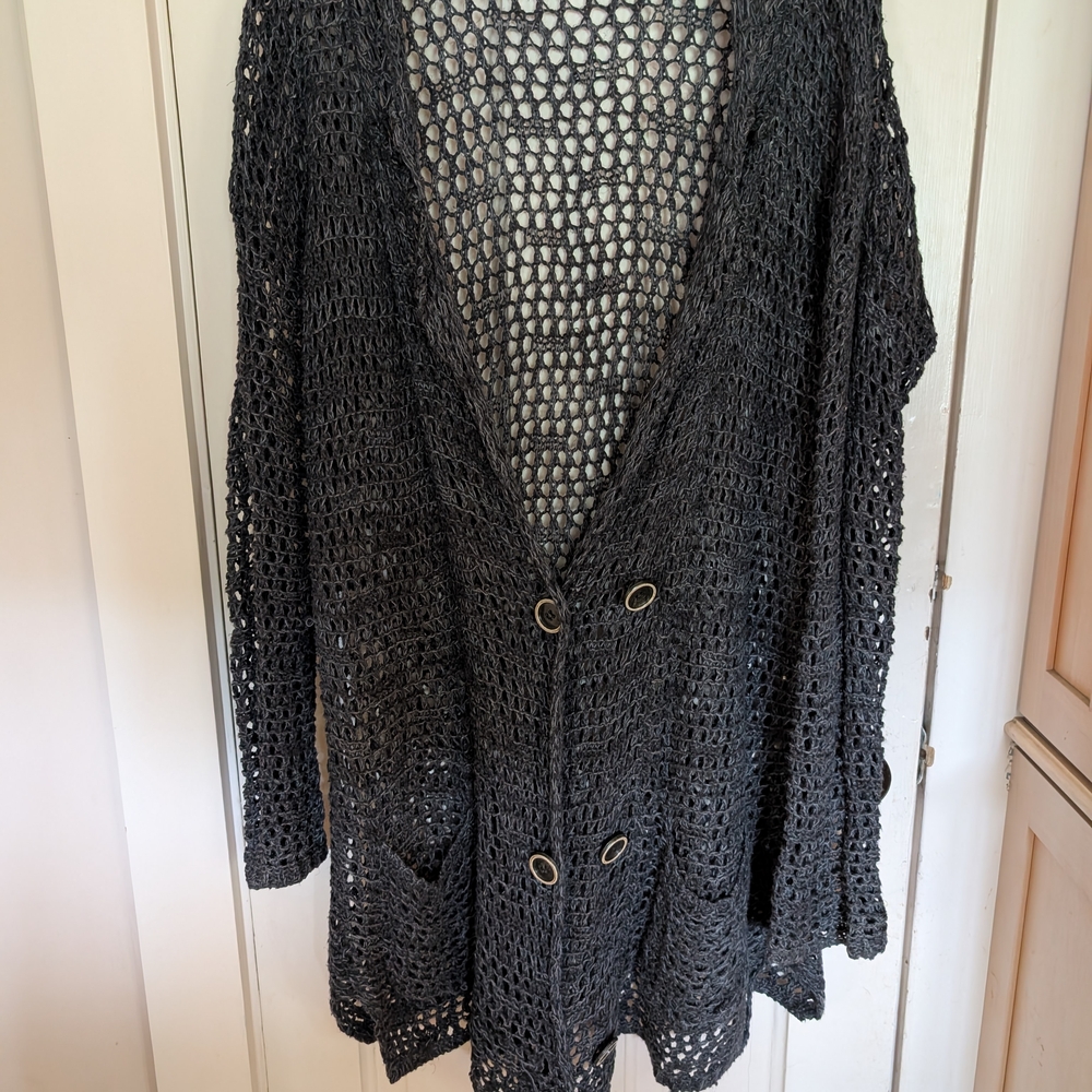 Free People open Knit Cardigan Charcoal Gray - Size Medium